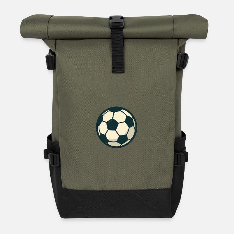 Retro Soccer Ball Illustration - Roll Top Backpack - olive/black