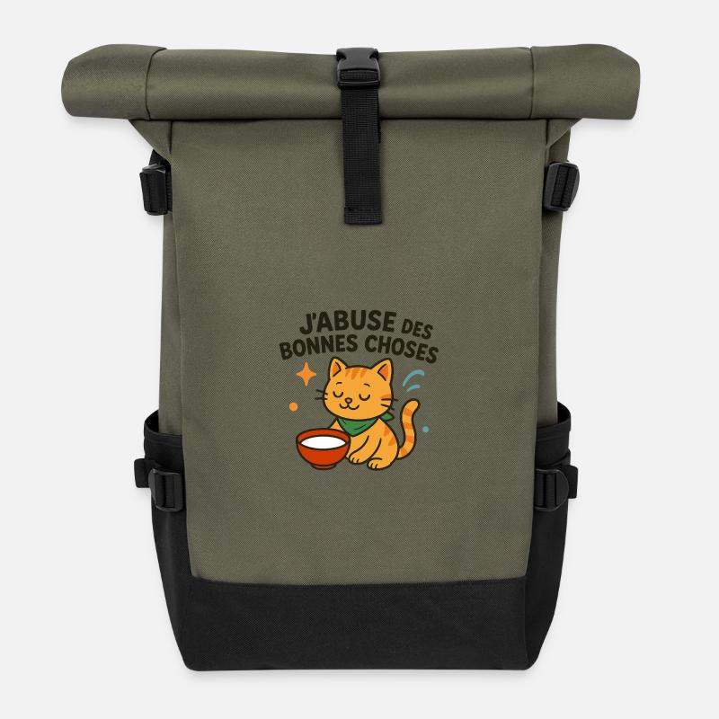 Zen cat enjoying the good things - Roll Top Backpack - olive/black