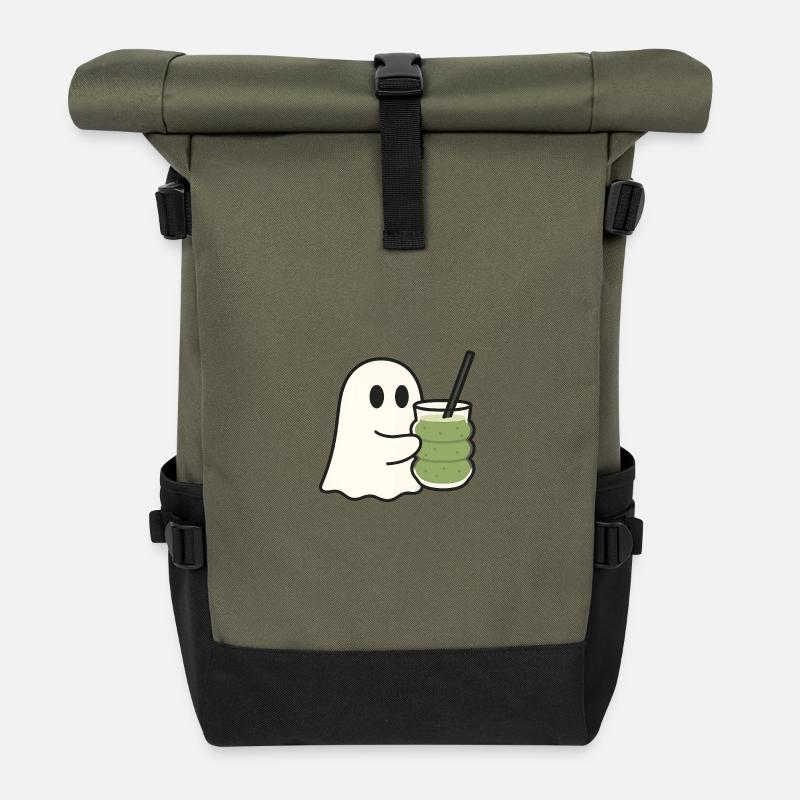 Süßer Geist mit Matcha Latte im Trendglas - Rolltop Rucksack - Olive/Schwarz