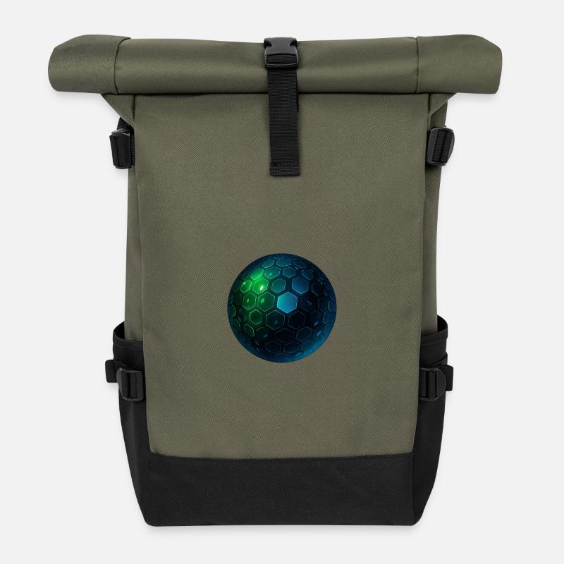 Neon Hexagon Sphere - Roll Top Backpack - olive/black