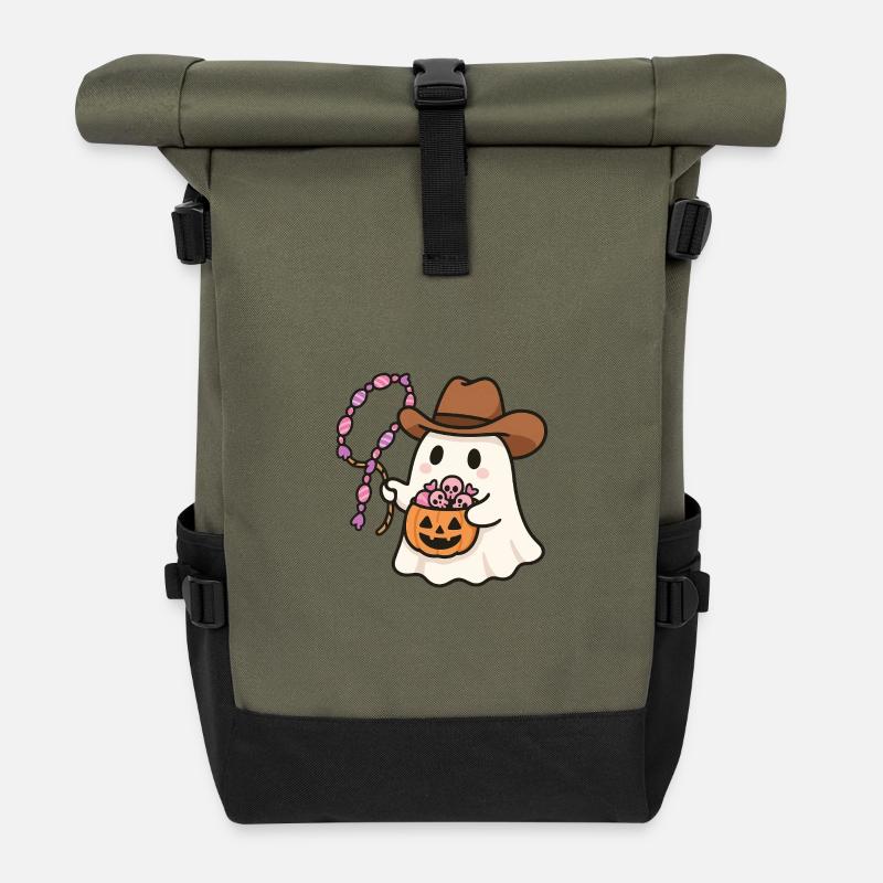 Ghost Cowboy Halloween Süßigkeiteneimer - Rolltop Rucksack - Olive/Schwarz