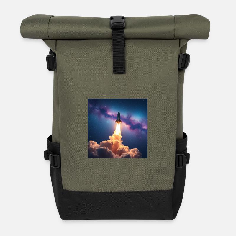 Rocket jump through nebula galaxy - Roll Top Backpack - olive/black