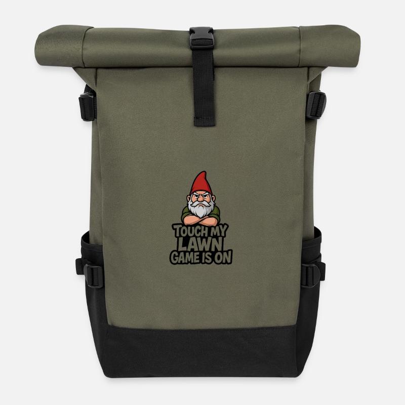Garden Gnome Threatening Touch Lawn - Roll Top Backpack - olive/black