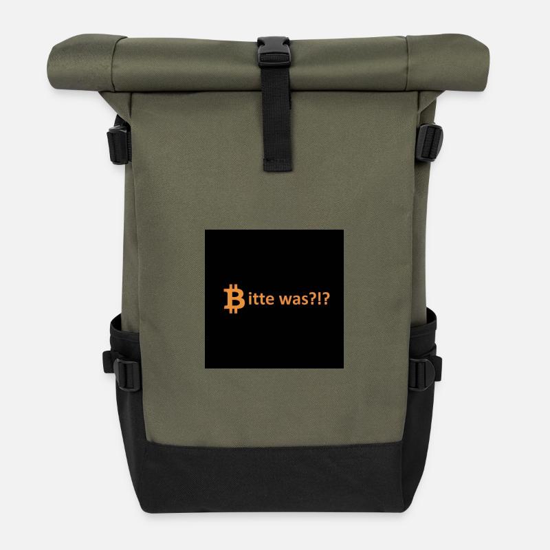 Bitcoin please what saying - Roll Top Backpack - olive/black