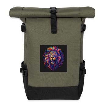 Neon Colors Lion Head Artwork - Roll Top Backpack - olive/black - Front
