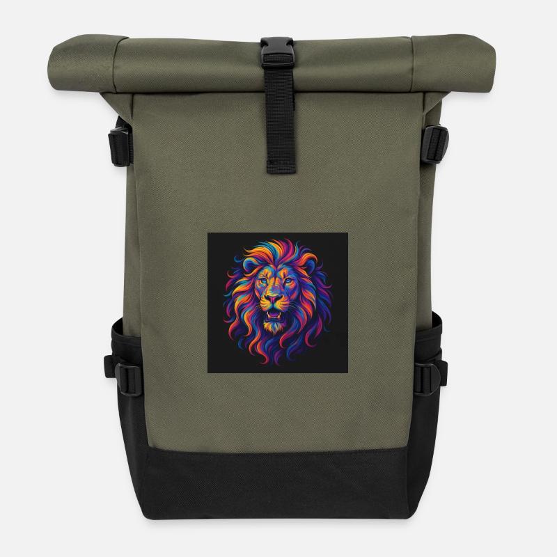 Neonfarben Löwenkopf Kunstwerk - Rolltop Rucksack - Olive/Schwarz