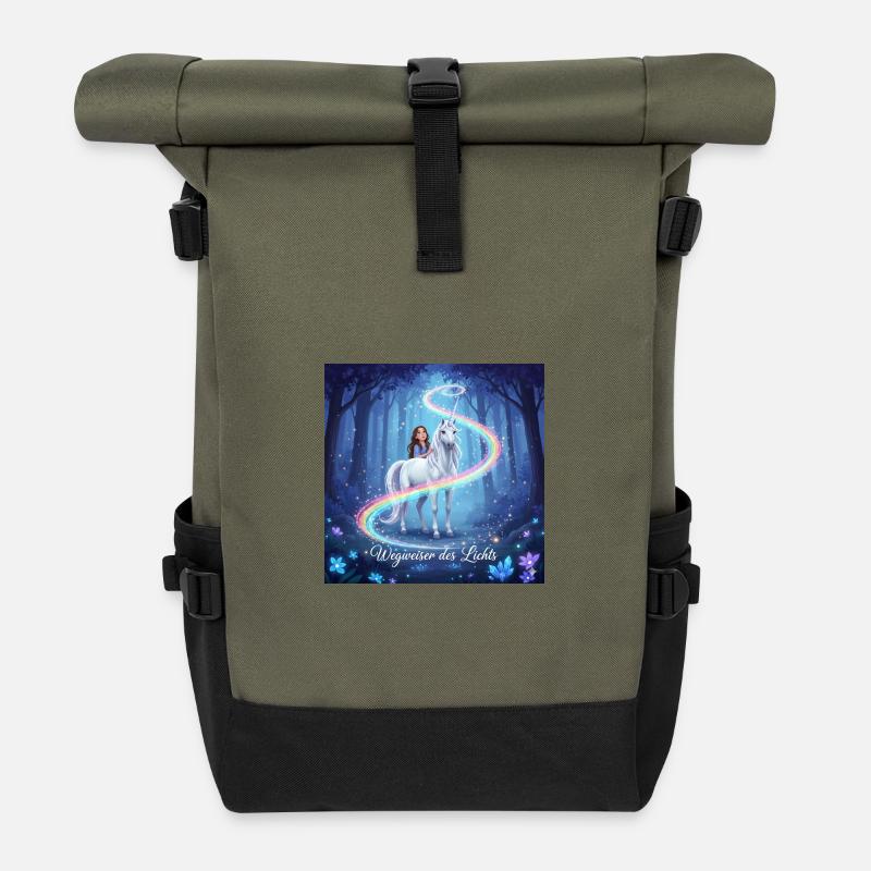 Wegweiser des Lichts im Unicornenwald - Rolltop Rucksack - Olive/Schwarz