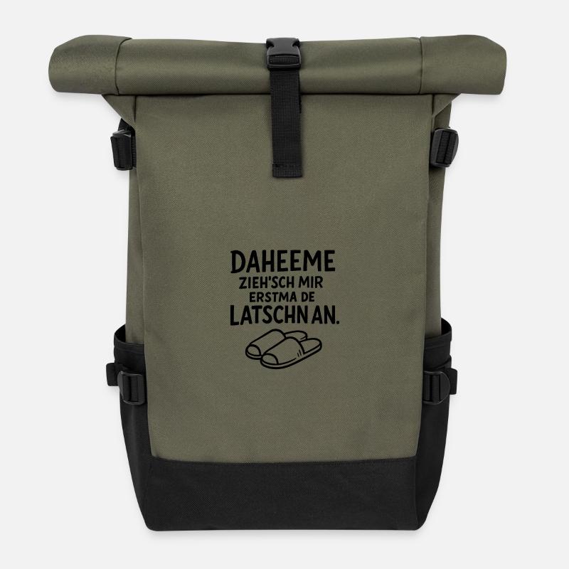 Daheeme ziehsch mir erstma de Latschn an - Rolltop Rucksack - Olive/Schwarz