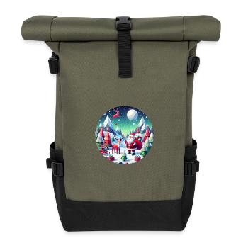 Geometrischer Weihnachtswald Santa zu Weihnachten - Rolltop Rucksack - Olive/Schwarz - Vorne