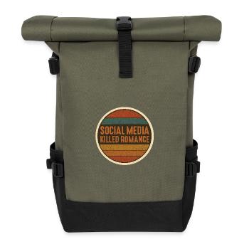 Social Media killed Romance Retro - Roll Top Backpack - olive/black - Front