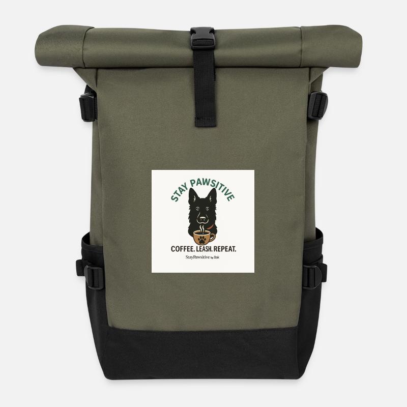 Stay Pawsitive Chien Motif Café - Sac à dos roll top - olive/noir