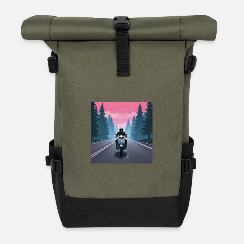 Motorradfahrer im Wald - Rolltop Rucksack - Olive/Schwarz