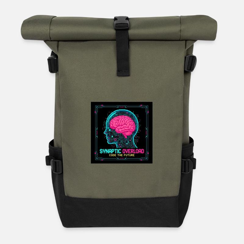 Synaptic Overload Neon Brain - Rolltop Rucksack - Olive/Schwarz