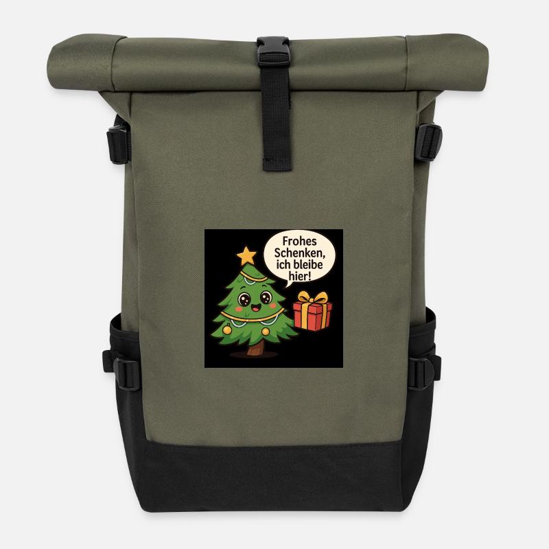 Fröhliches Schenken Weihnachtsbaum - Rolltop Rucksack - Olive/Schwarz