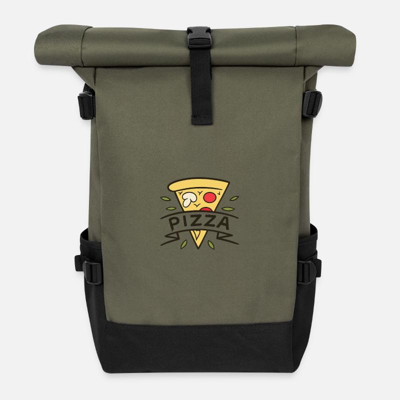 Slice and Joy Cartoon Pizza - Rolltop Rucksack - Olive/Schwarz