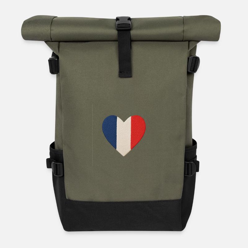 Tricolor blue, white red heart - Roll Top Backpack - olive/black