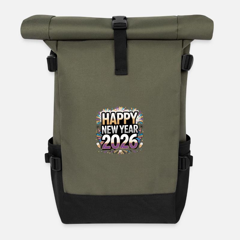 Célébration de la bonne année 2026 - Sac à dos roll top - olive/noir