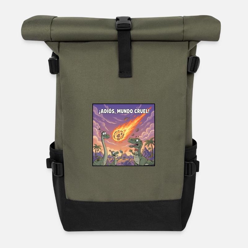 Goodbye Cruelty World: Dinosaurier - Rolltop Rucksack - Olive/Schwarz