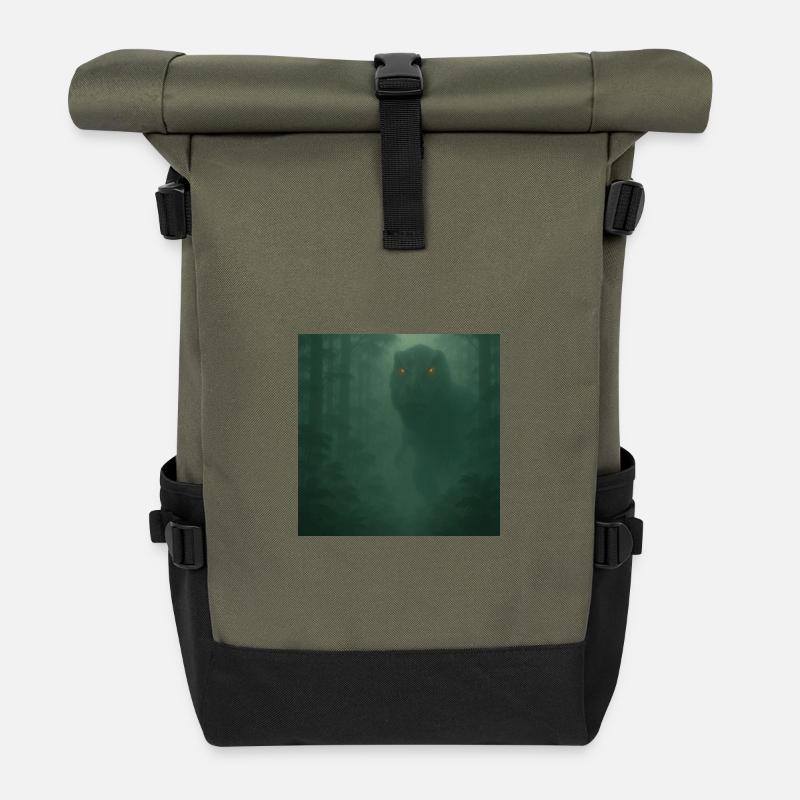 Nebelwald Dinosaurier mit Feueraugen - Rolltop Rucksack - Olive/Schwarz