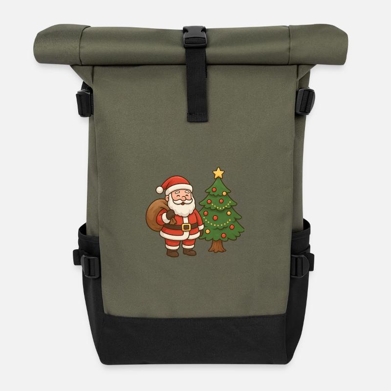 Weihnachtsmann mit Tannenbaum Illustration - Rolltop Rucksack - Olive/Schwarz