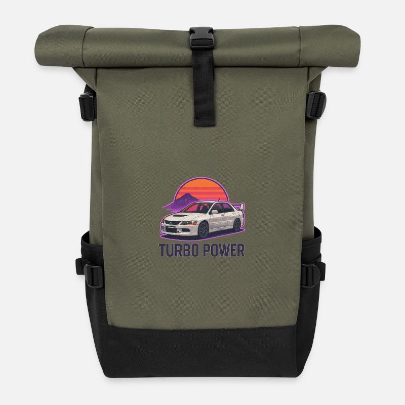 Turbo Power Auto Sunset Sticker - Roll Top Backpack - olive/black