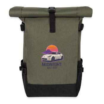 Midnight Glide Retro Sunset Auto - Rolltop Rucksack - Olive/Schwarz - Vorne