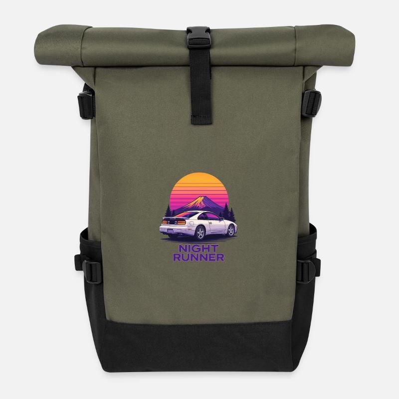 Night runner neon car - Roll Top Backpack - olive/black