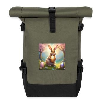 Lapin de printemps avec œuf de Pâques doré - Sac à dos roll top - olive/noir - Devant