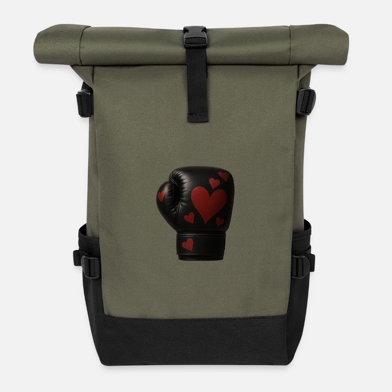 Boxhandschuh mit Herzen - Rolltop Rucksack - Olive/Schwarz