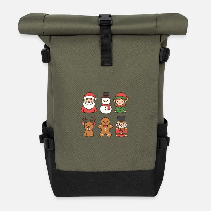Whimsical Christmas Crew - Roll Top Backpack - olive/black