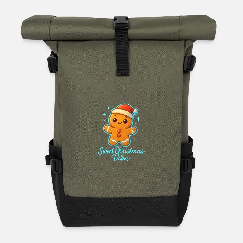 Weihnachtslebkuchen mit Santa-Hut - Rolltop Rucksack - Olive/Schwarz