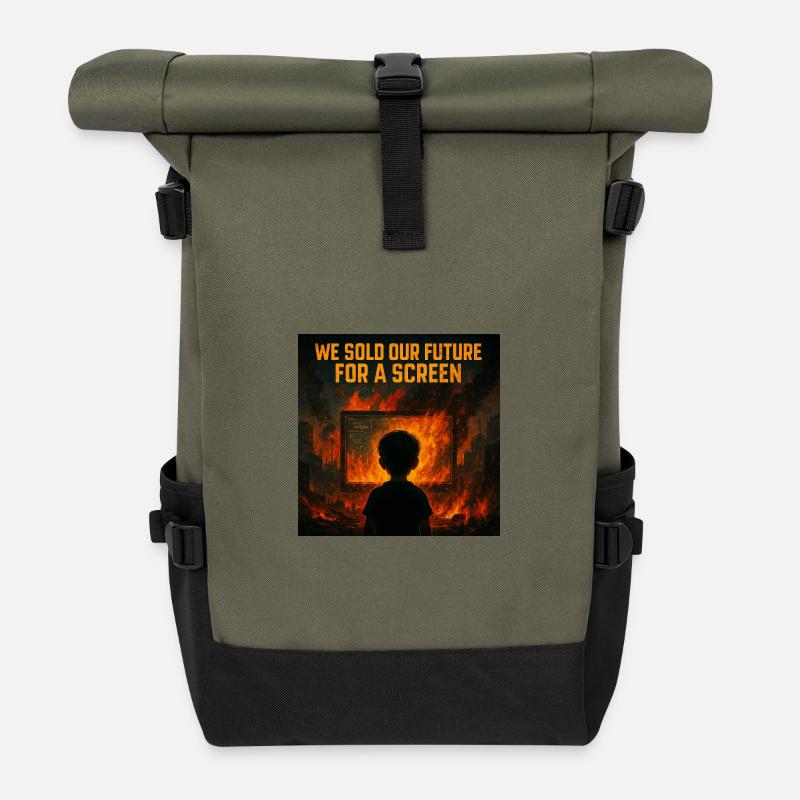 Zukunft fürs Display opfern - Rolltop Rucksack - Olive/Schwarz