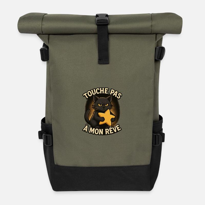 Black Cat Star Don't Touch My Dream - Roll Top Backpack - olive/black