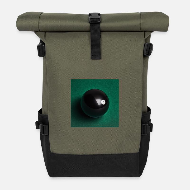 Schwarzer 8-Ball auf Filz - Rolltop Rucksack - Olive/Schwarz