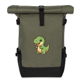 Happy Dino Cuddle Clipart - Roll Top Backpack - olive/black - Front