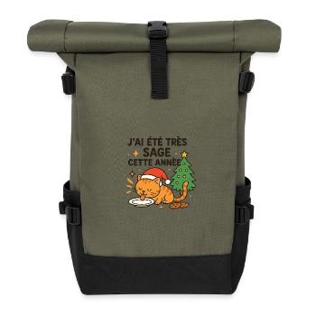 Weise und Gourmet-Weihnachtskatze - Rolltop Rucksack - Olive/Schwarz - Vorne