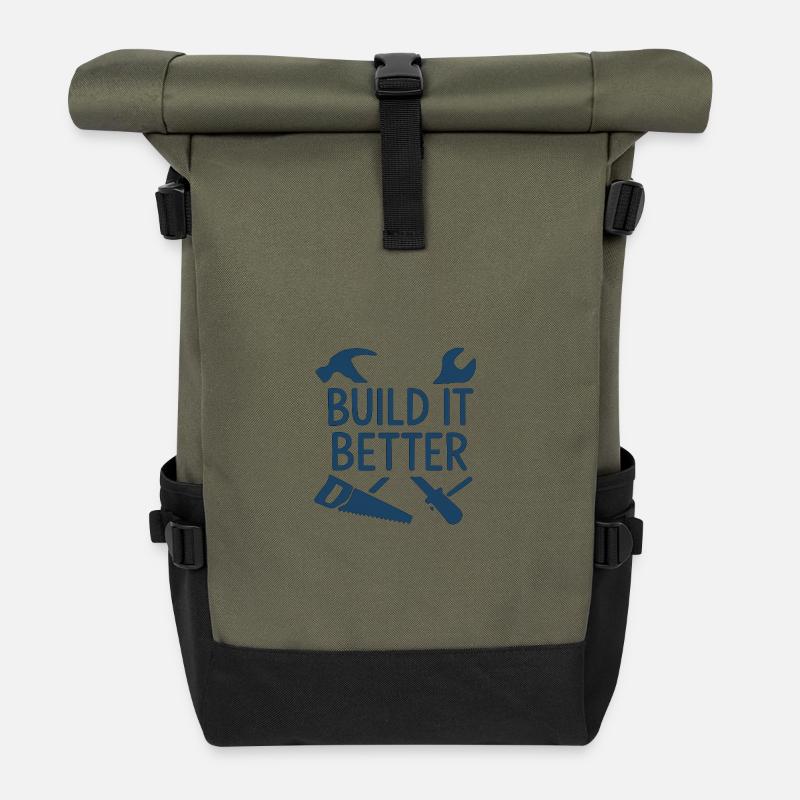 Build It Better Artisan Motif - Roll Top Backpack - olive/black