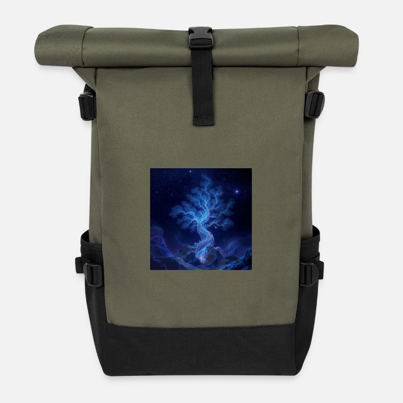 Blauer Blitzbaum Nachtkunst - Rolltop Rucksack - Olive/Schwarz