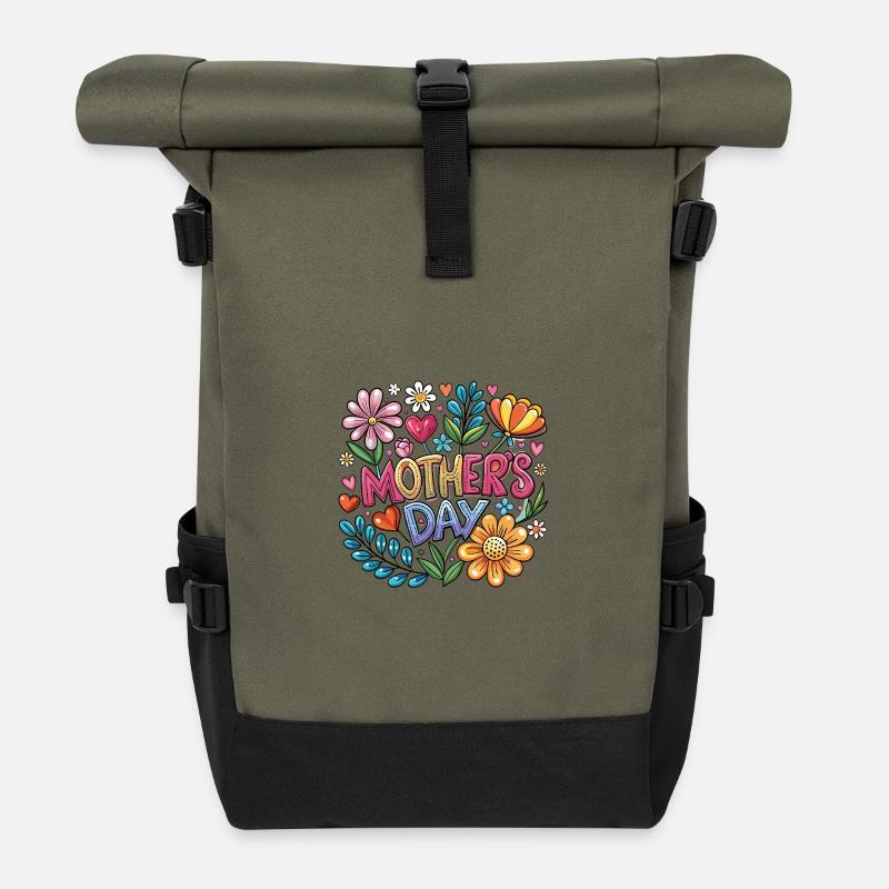Mother's Day Floral Popart - Roll Top Backpack - olive/black