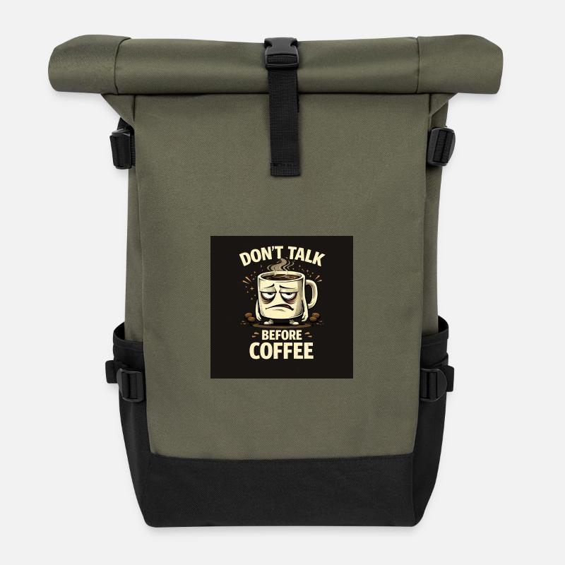 Sprich nicht vor dem Kaffee - Rolltop Rucksack - Olive/Schwarz
