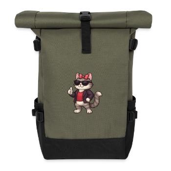 Chat cool avec une veste en cuir - Sac à dos roll top - olive/noir - Devant