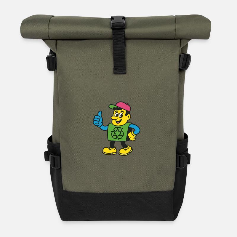 Tee de la mascotte Recycle Hero - Sac à dos roll top - olive/noir