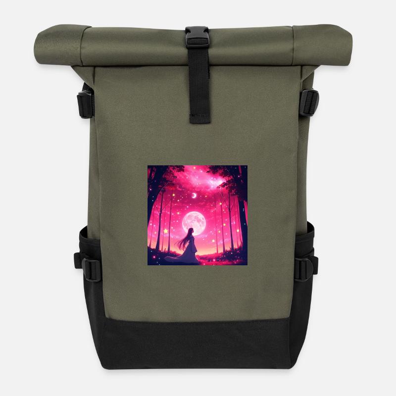 Forêt de rêves au clair de lune - Sac à dos roll top - olive/noir