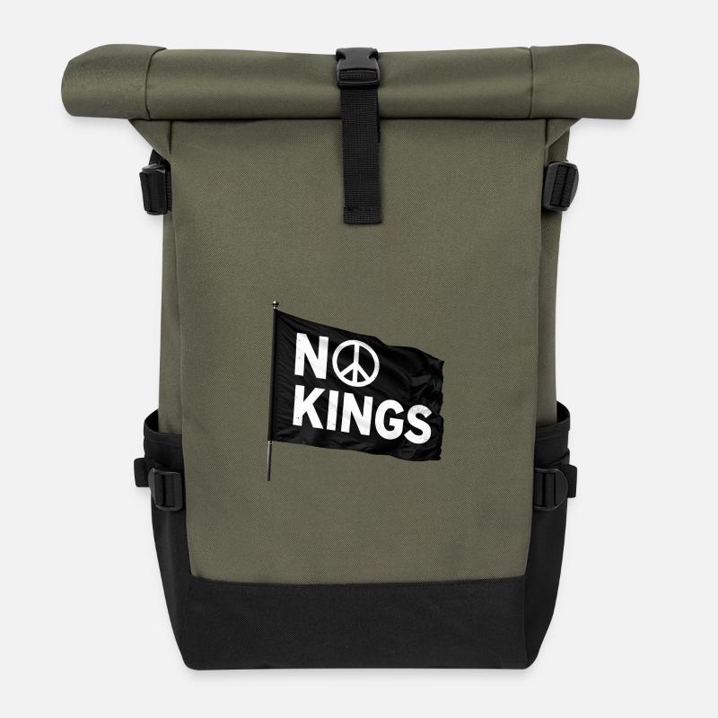 NO KINGS Peace - Roll Top Backpack - olive/black