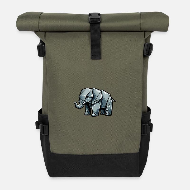 Origami Elefant Metallisch - Rolltop Rucksack - Olive/Schwarz