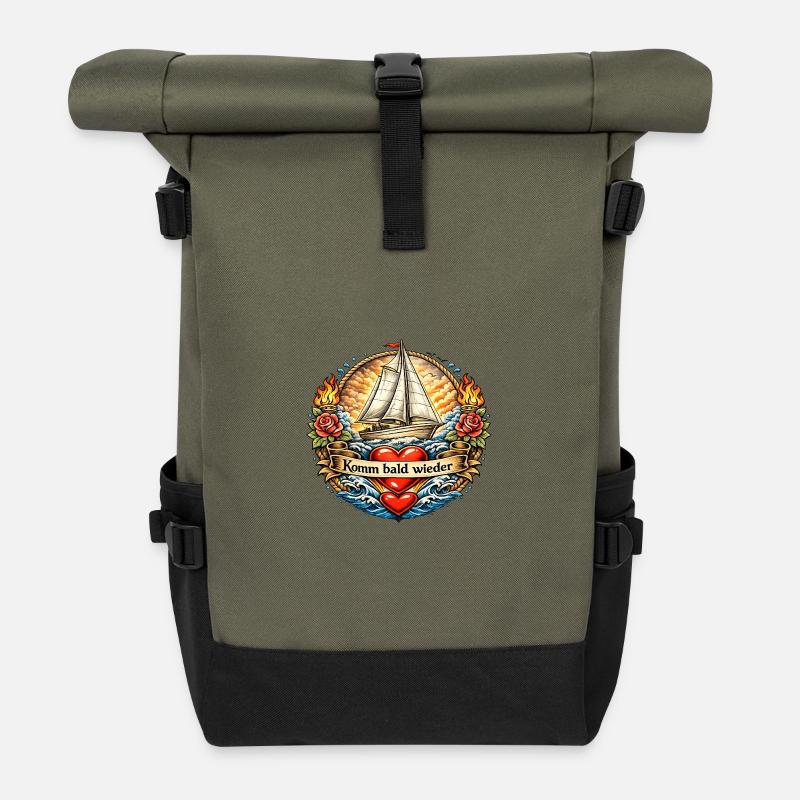 Come Back Soon Sail Tattoo - Roll Top Backpack - olive/black