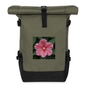 Pink Hibiscus Blossom Closeup - Roll Top Backpack - olive/black - Front