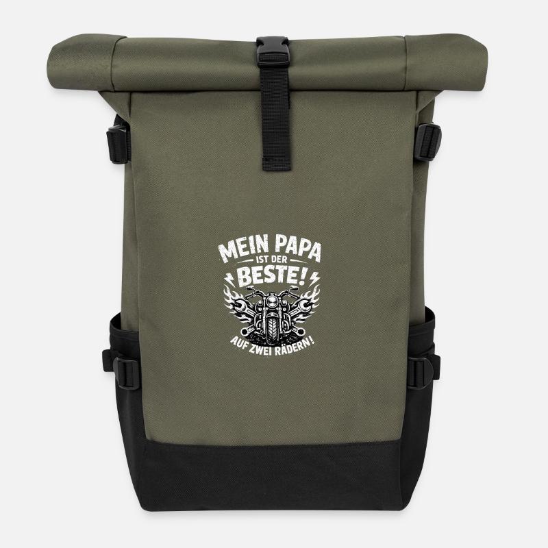 My dad is the best on two wheels - Roll Top Backpack - olive/black