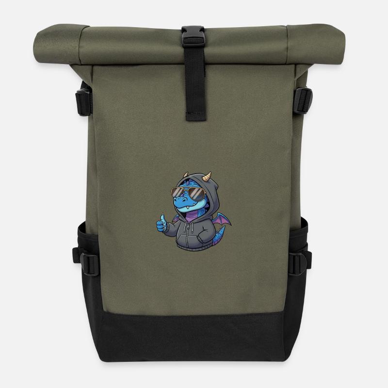 Kapuzenpulli Feuersprüher mit Sonnenbrille - Rolltop Rucksack - Olive/Schwarz