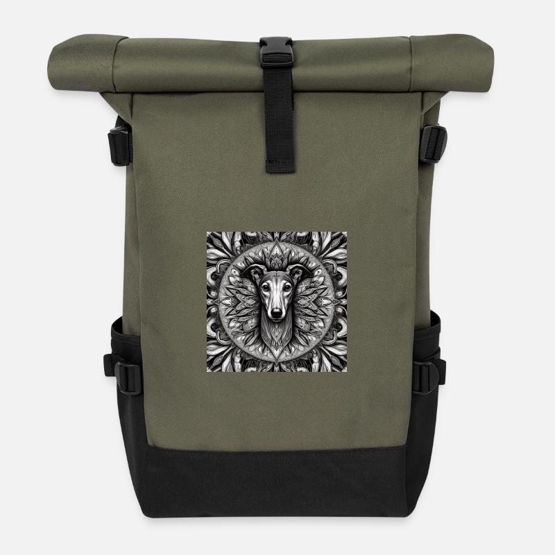 Greyhound Mandala - Roll Top Backpack - olive/black